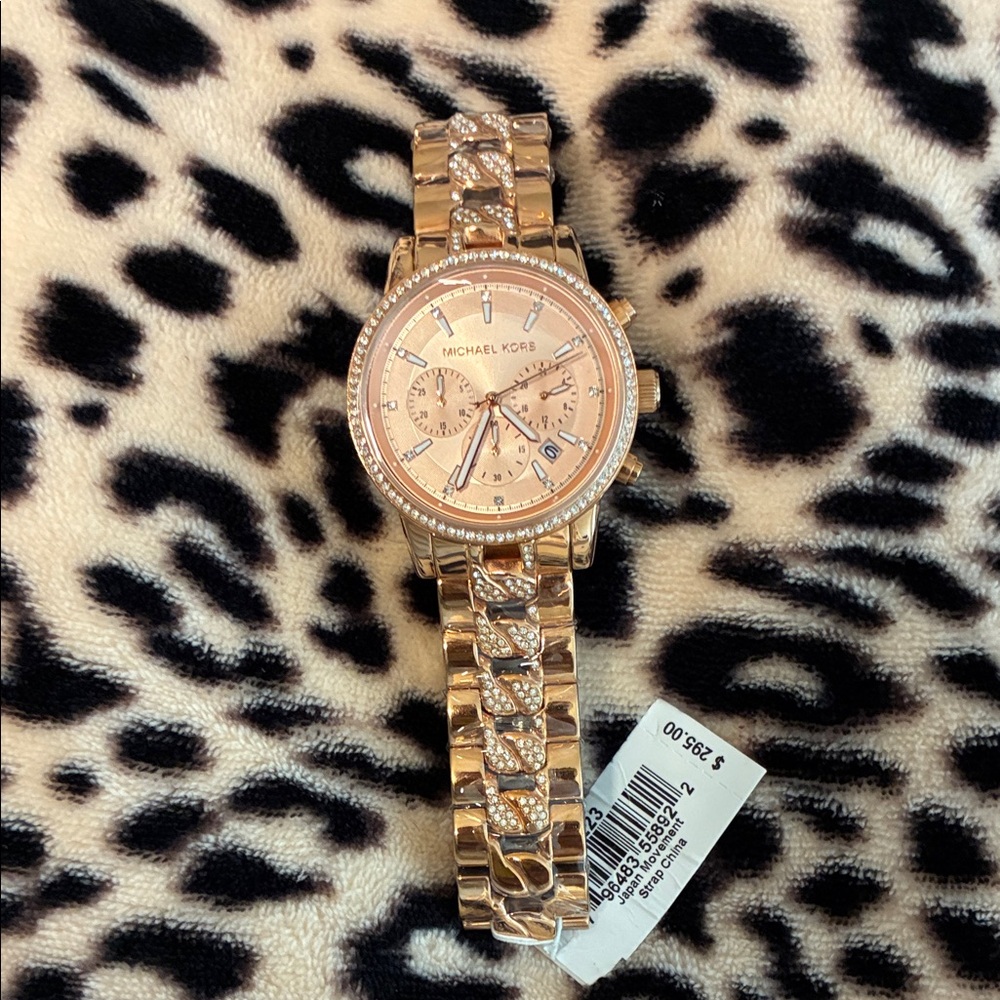 💖 Michael Kors Rose Gold Tone Crystal Accent Chronograph Watch 💖